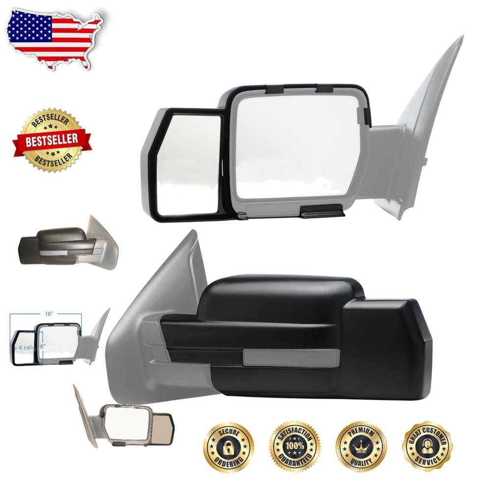 K SOURCE F-150 Towing Mirror Set | Custom Fit | Easy Snap-On | Foldable | Lef...