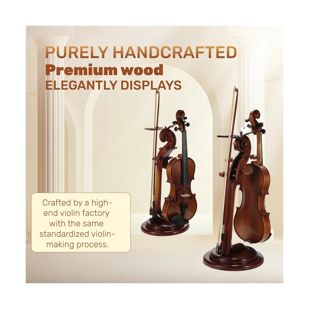 Solid Wood Violin Stand with Bow Holder - No Assembly Needed, Heavy-Duty 4/4 ...