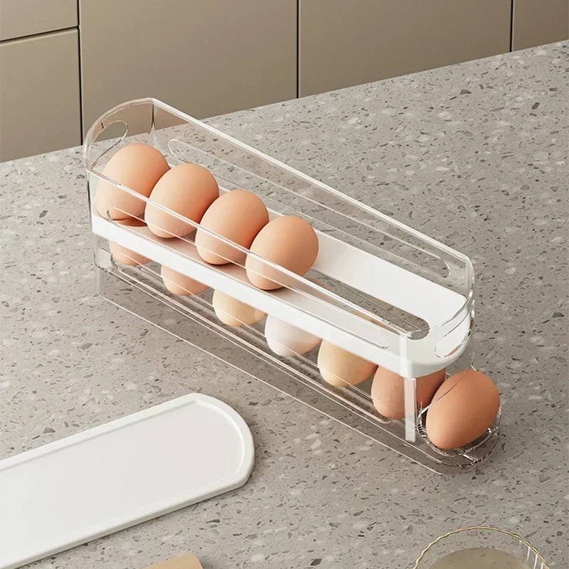 Bilayer Rolling Egg Storage Box Automatic Refrigerator Dispenser Holder Rack
