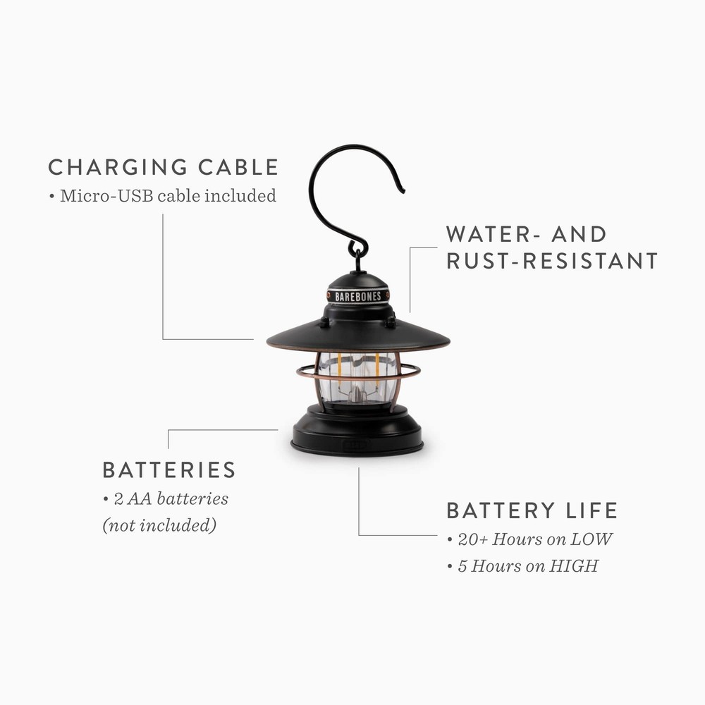 Barebones Edison Mini Lantern - Vintage Adjustable Camping Lantern, USB LED
