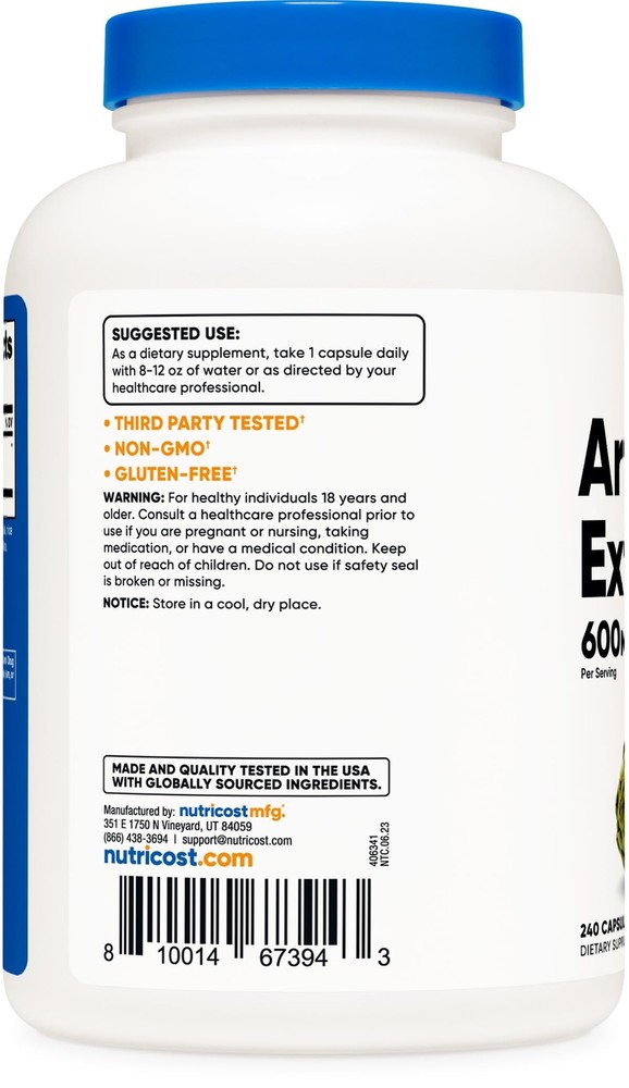 Nutricost Artichoke Extract (600mg) 240 Capsules