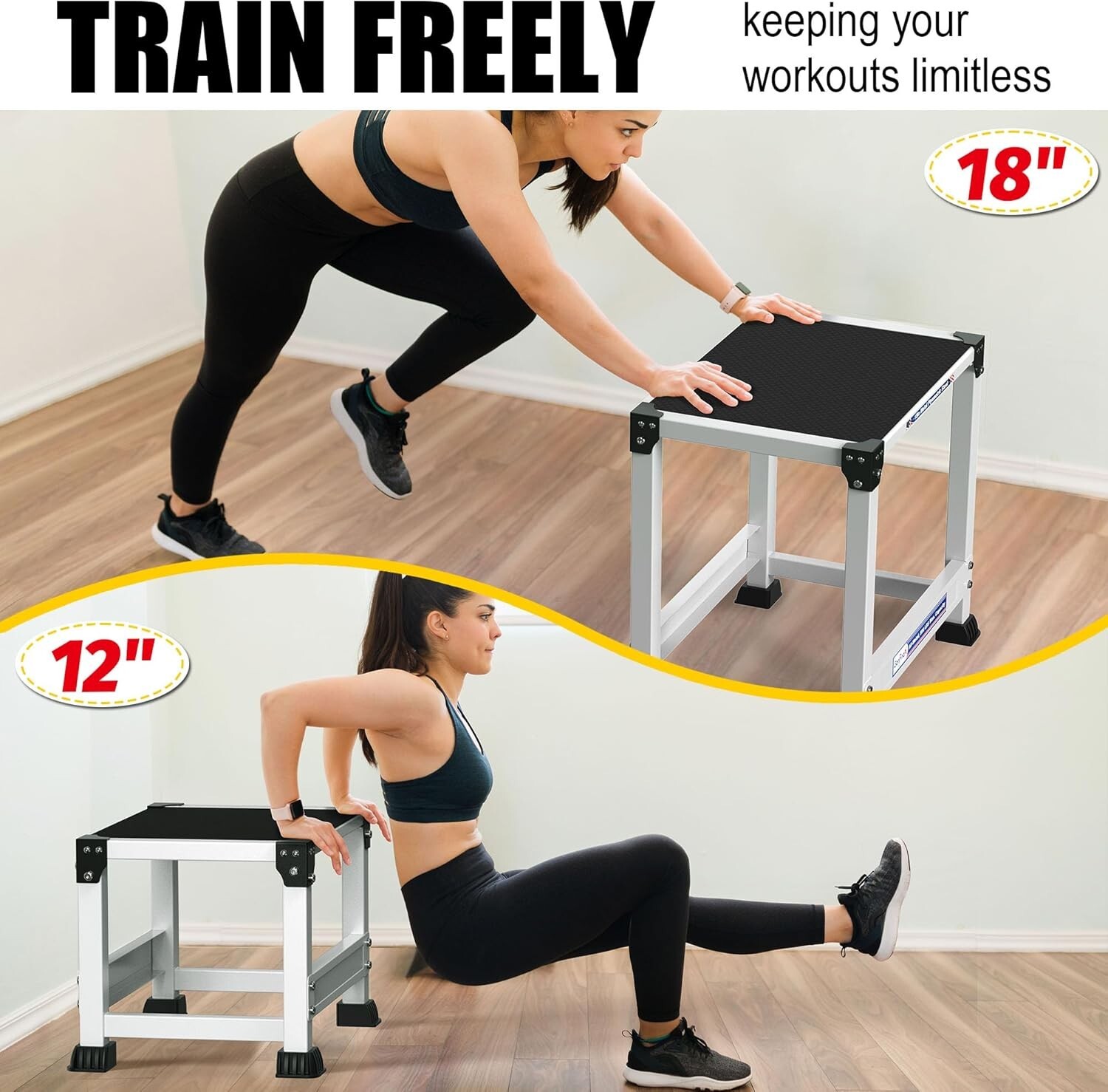 GanFindX Steel Plyo Box 12/18 Inch Surface Metal Plyometric Jumping Box - White