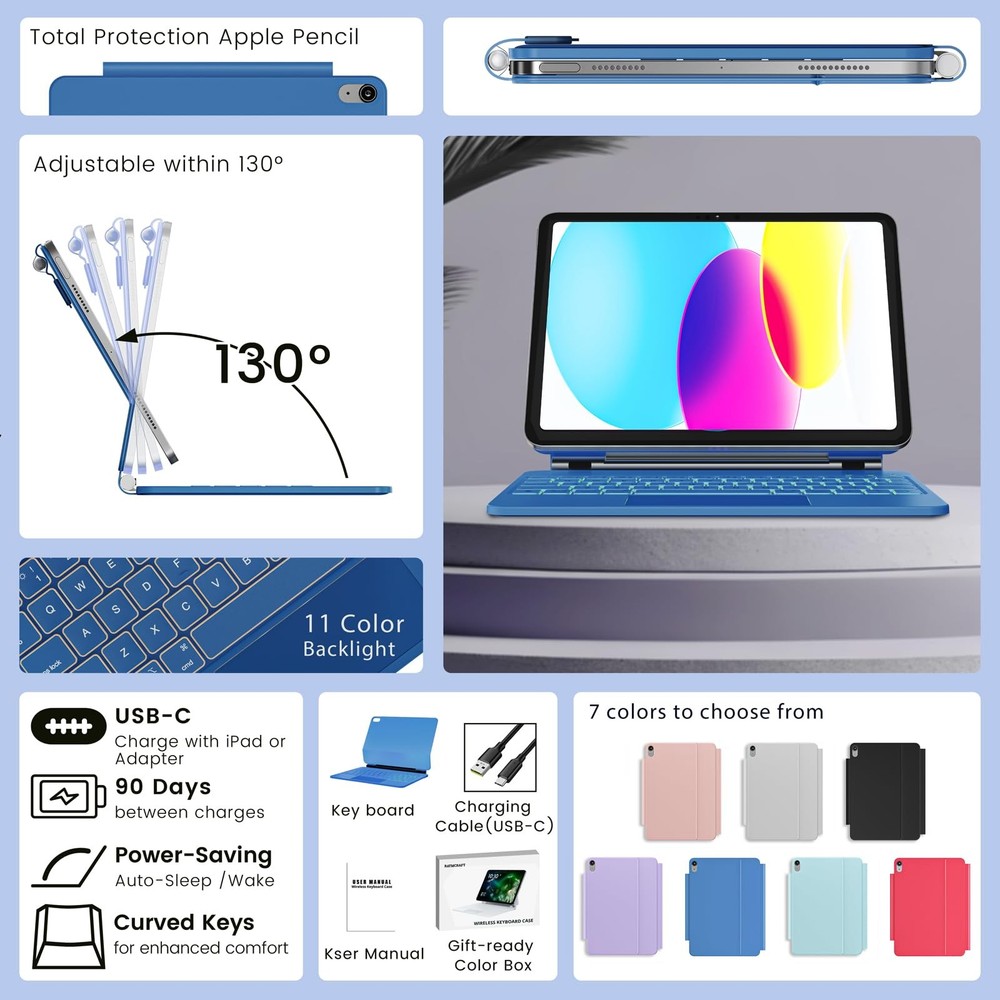 for iPad 11th (A16, 2025)/10th Generation Case with Keyboard, Magic Keyboard ...