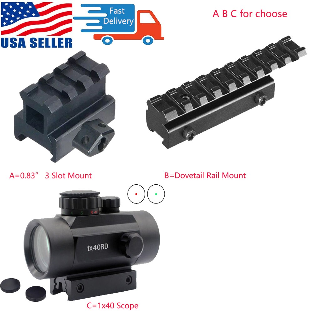 1x 40mm Red Green Dot Sight Scope/Dovetail Rail Extend Mount/0.83" Riser Mount