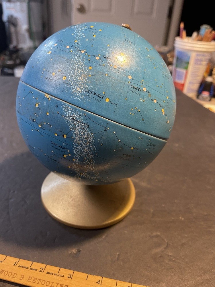 Vintage 1970 6" Replogle Tin Celestial Constellation Globe & Stand