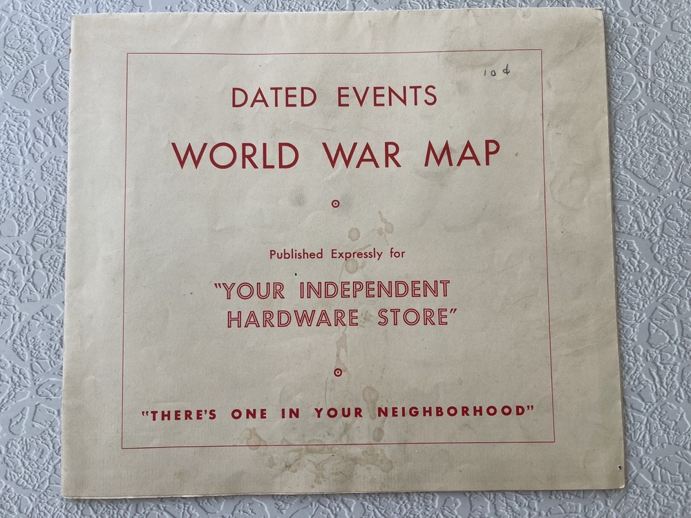 1942 Mid World War Map WWII Dated Events 17"x39" hardware store