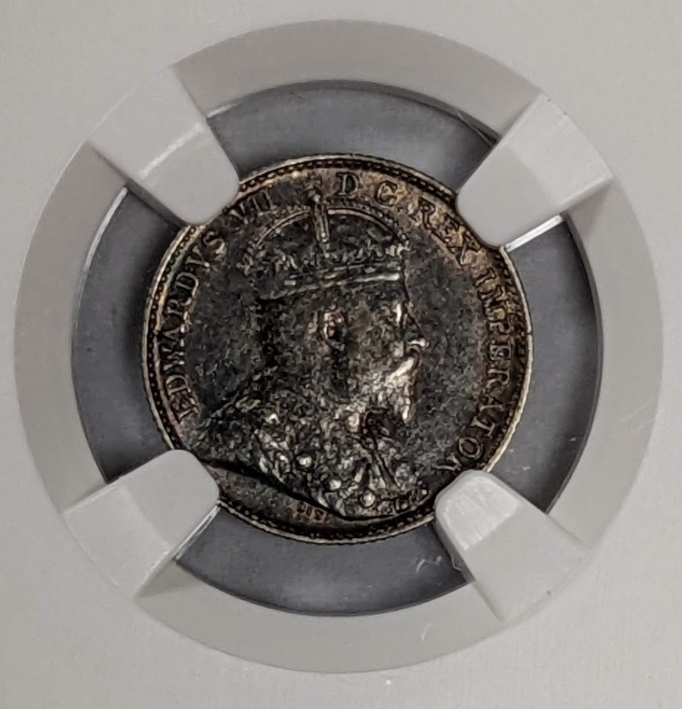 1908 Canada 5c Large 8 NGC AU 55