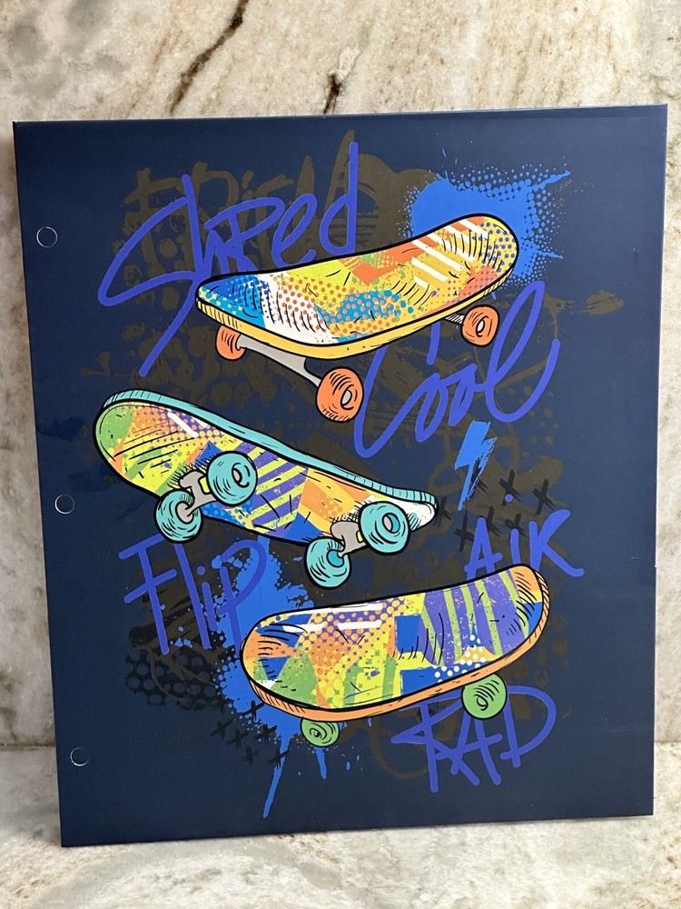 Skates Pattern On Blue 2-Pocket Paper Folder 12x10” Top Flight