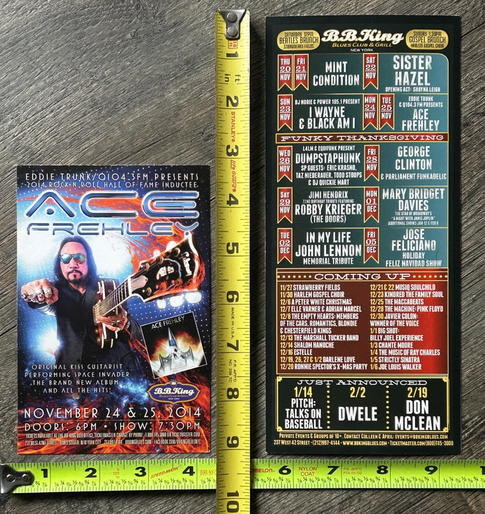 KISS Handbill Concert Ad Card ACE FREHLEY BB King's NY 2014 Lot Vintage Kiss