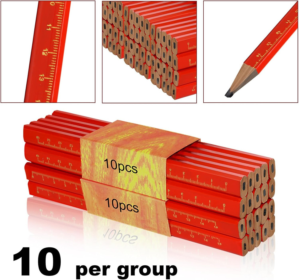 100 Pack Octagonal Black Carpenter Pencils for Woodworking Construction Marking