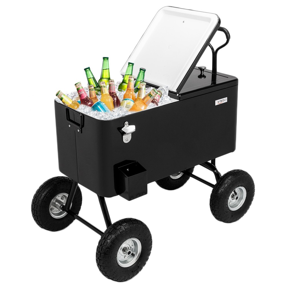 Cooler Cart 80QT Patio Rolling Cooler Picnic Ice Beer Chest w/ Wheels for Party
