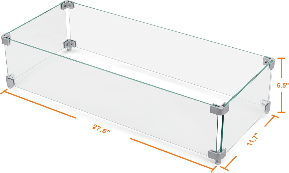 Rectangular Fire Pit Wind Guard - Durable Glass & Sturdy Aluminum Brackets