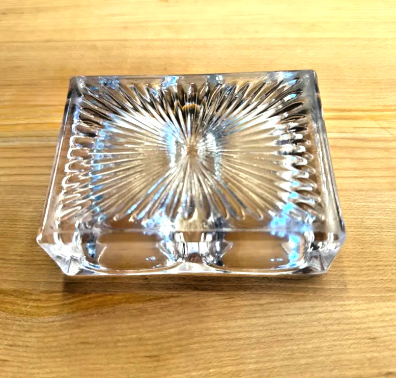 Double Open Salt Cellar Starburst Pattern Heavy Pressed Glass, Vintage