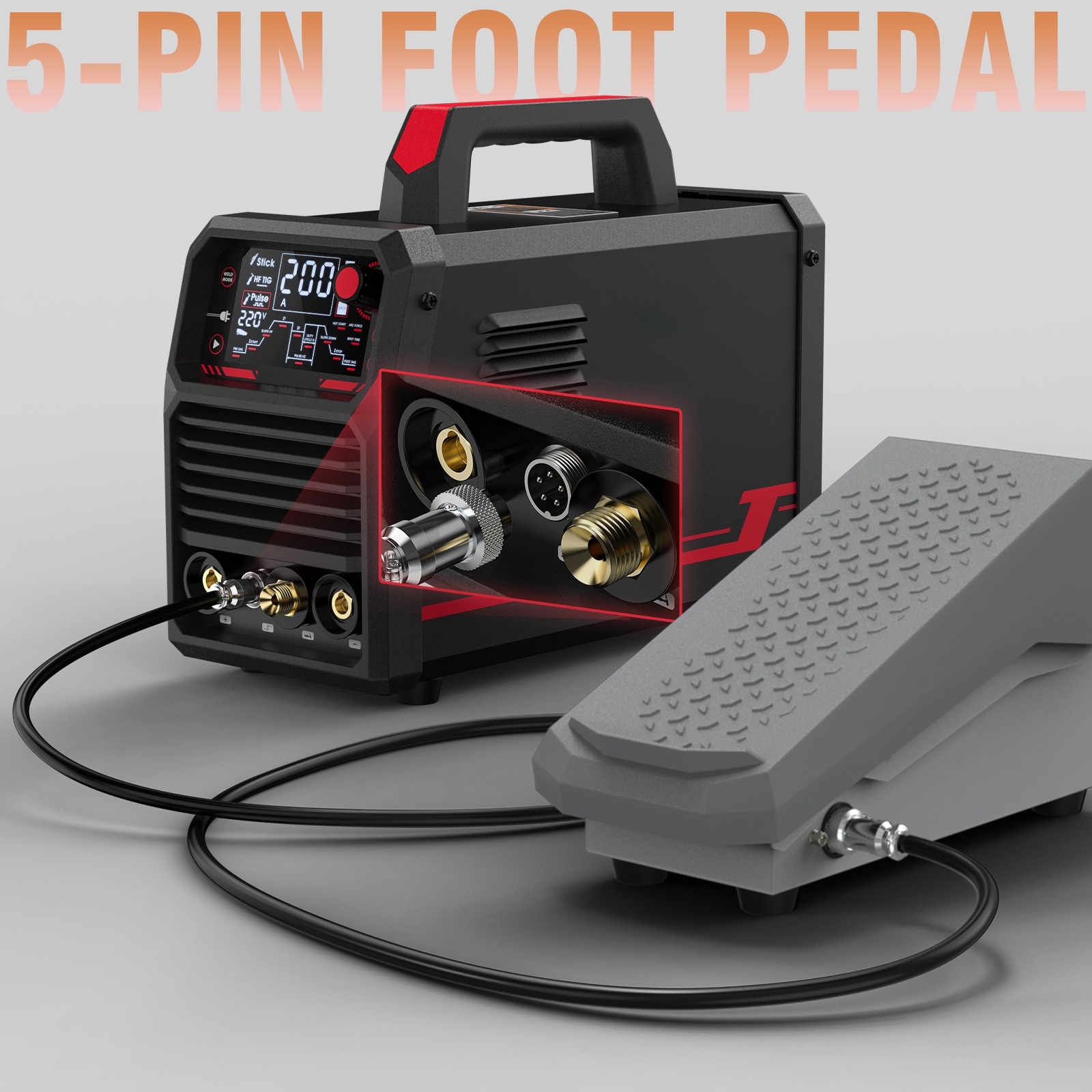 TIG Foot Pedal 5-Pin Connector - Compatible with YWT-200DC/TIG-200P/205P Welding