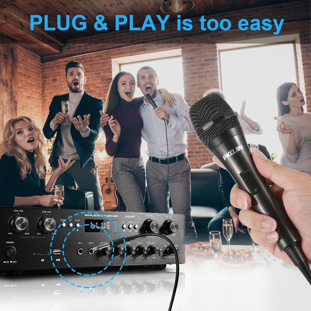 Plug & Play Dynamic Microphone for Karaoke - Lightweight & Comfortable Design