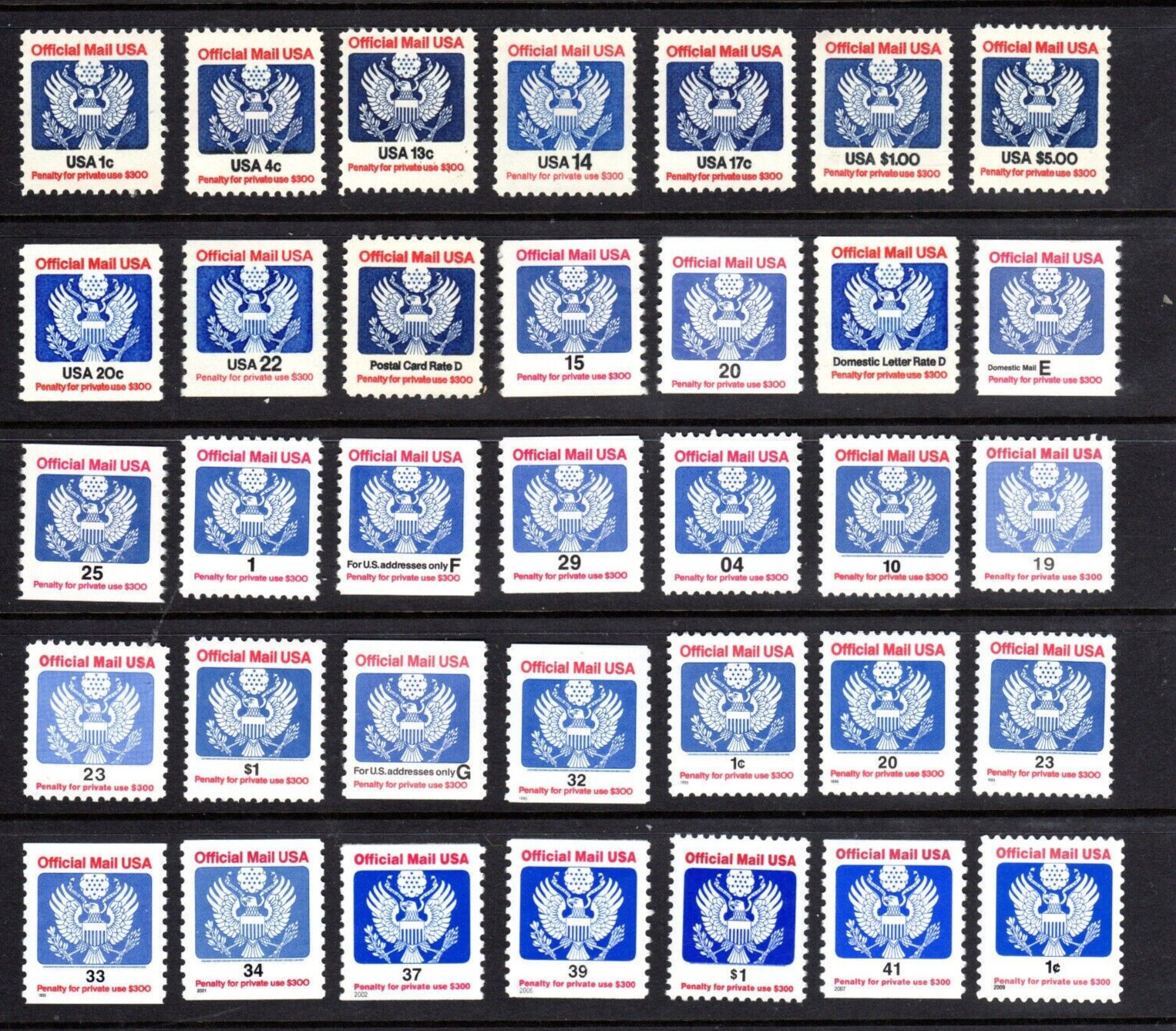US, #O127-163  Modern Official Mail full set, 35 stamps, MNH