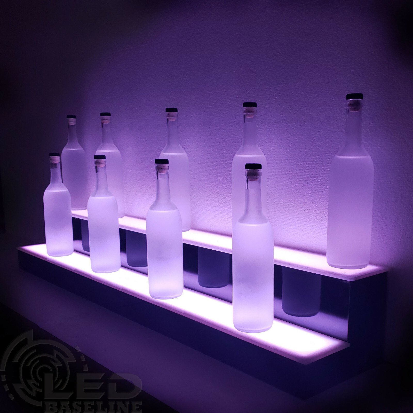 35" 2 Tier LED Lighted Back Home Bar Liquor Bottle Glowing Shelf Display Stand