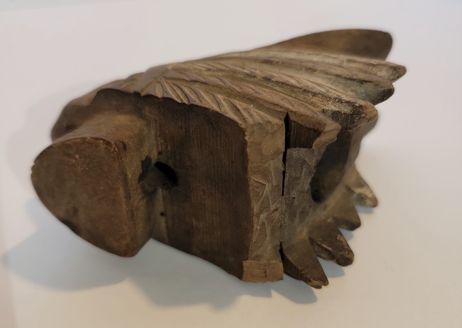 Antique Indian Chief Wood Carved Pipe Handmade Native American Genuine Article