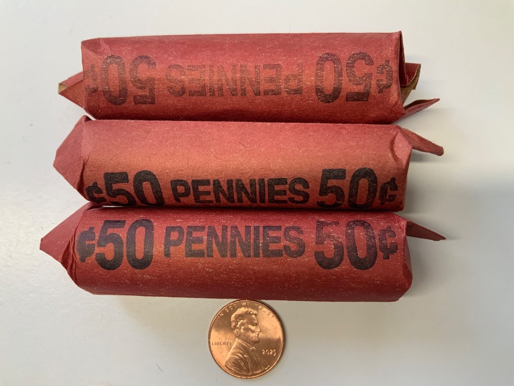 ( 3 )- 2025 P Lincoln Shield Cent Rolls.