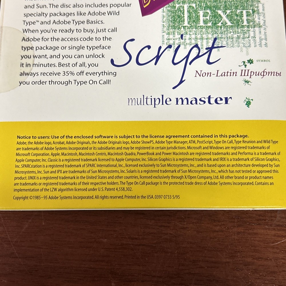 Adobe Type On Call Version 4.0 Macintosh Windows Unix Sun Font Typefaces CD-ROM