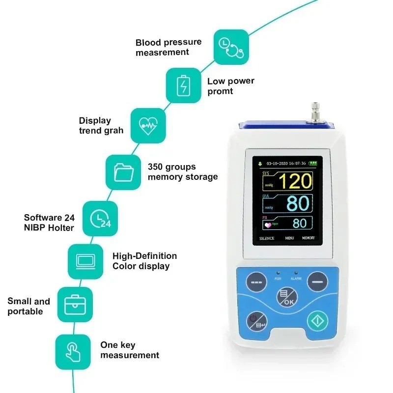 ABPM50 Ambulatory Blood Pressure Monitor – 24H NIBP Holter w/ 3 Cuffs