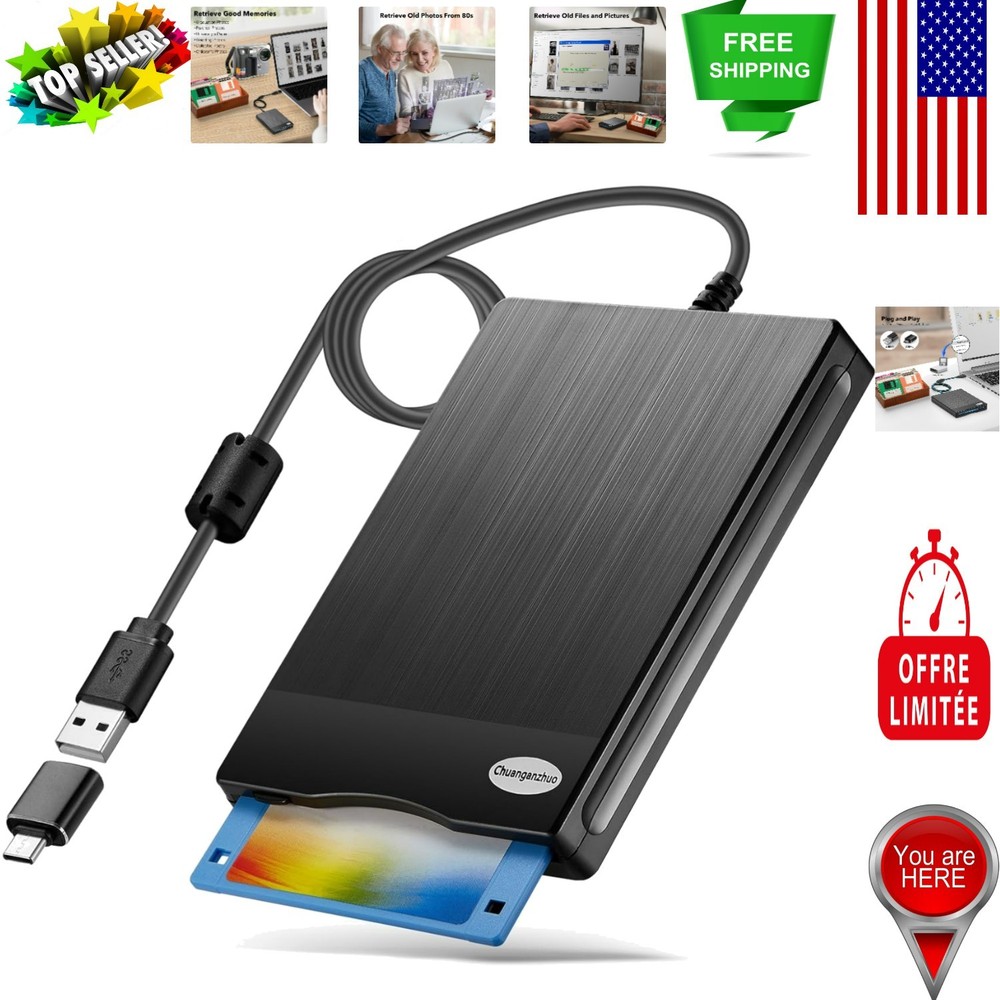 Stylish External USB Floppy Disk Drive - 3.5 Inch, Dust Resistant & Lightweight
