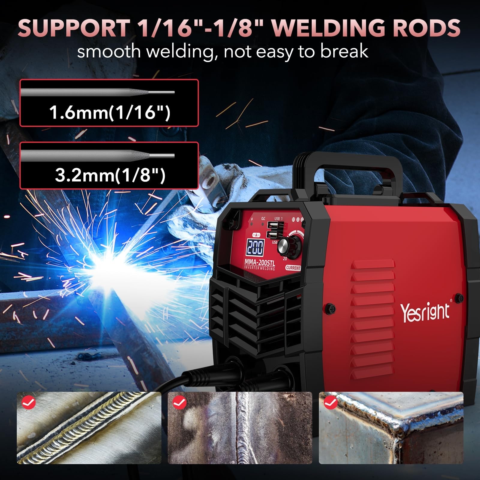 Mini Stick Welder 200A, 110V Portable IGBT Inverter with Auto-Darkening Goggles