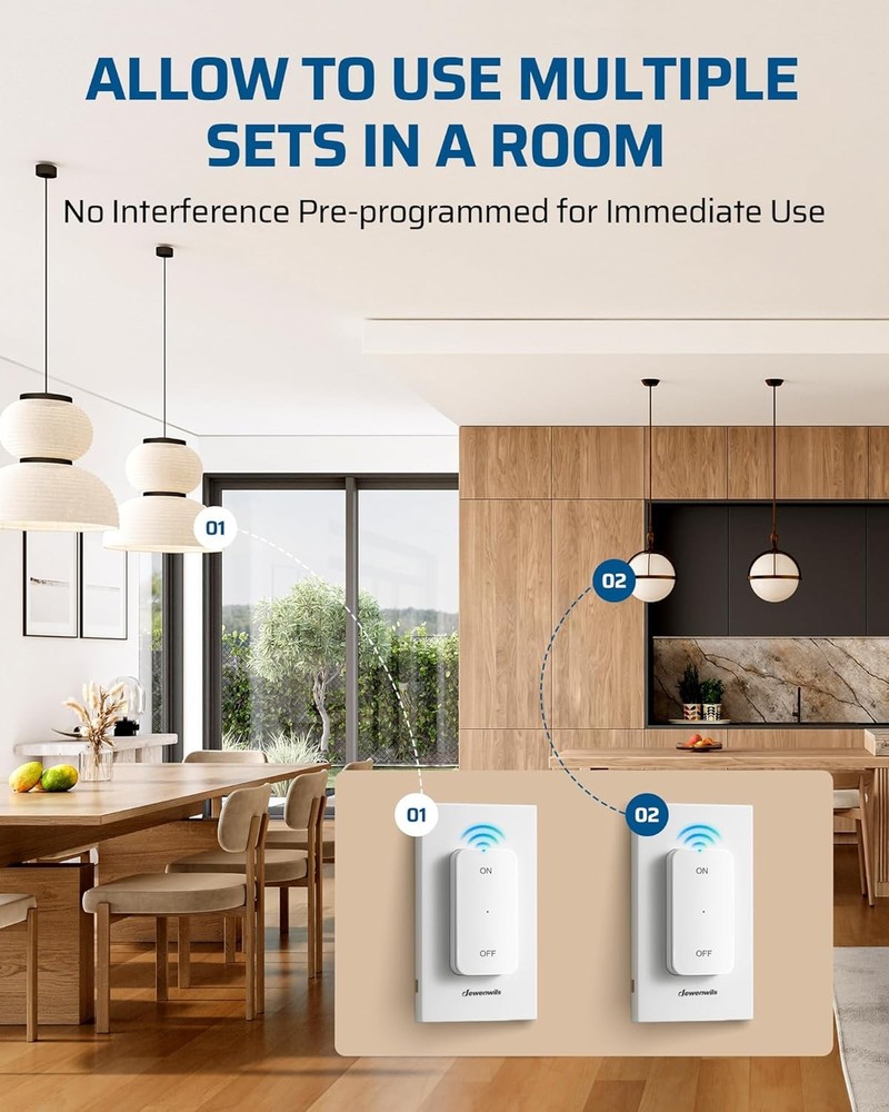 2 Pack Wireless Remote Light Switch, 15A, Magnetic Control, 100FT Range