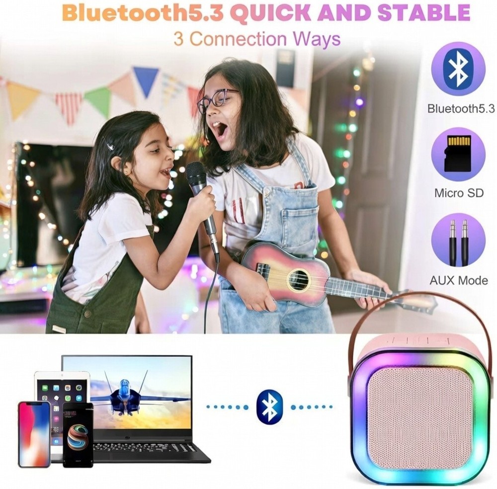 Karafun Pink Portable Bluetooth Speaker Mini Karaoke Machine Tested & Working