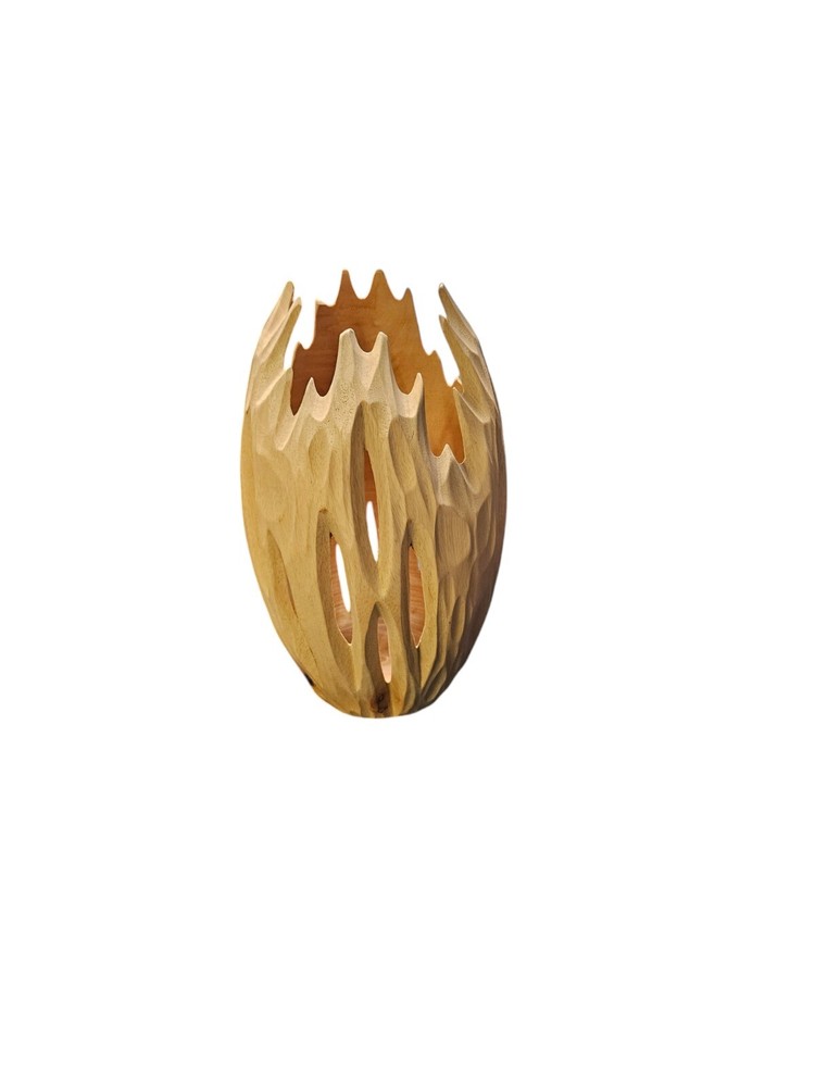 Roro Wood Vase Hand Crafted 9"