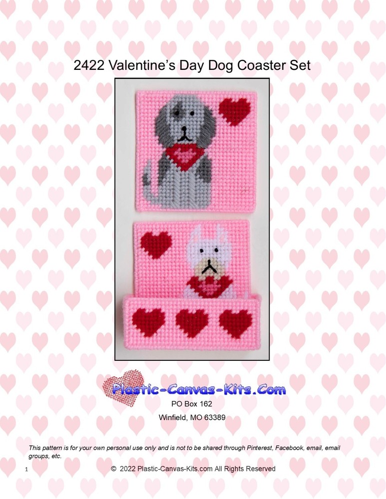 Valentine's Day Dogs Coasters-Plastic Canvas Pattern or Kit