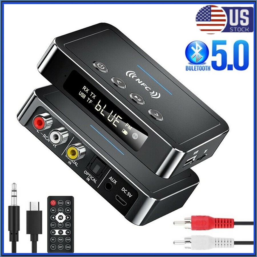 Bluetooth 5.0 Receiver Transmitter Wireless 3.5mm AUX NFC to 2 RCA Audio Adapter