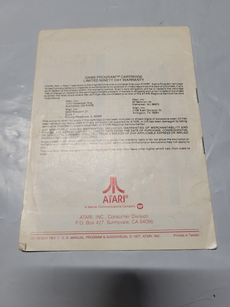 Combat Atari 2600 Game Manual Original