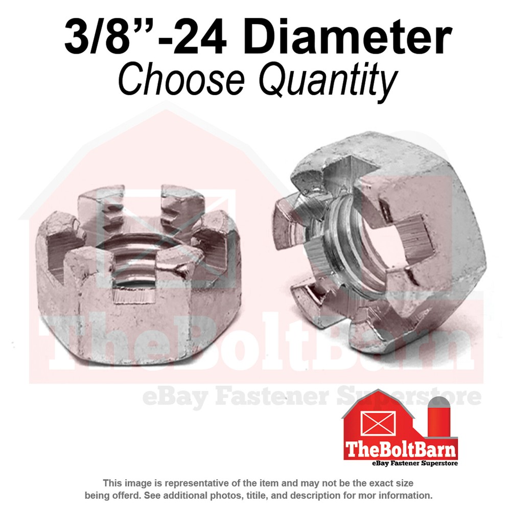 3/8"-24 Low Carbon Steel Slotted Hex Nuts Plain Fine Thread (Pick Quantity)