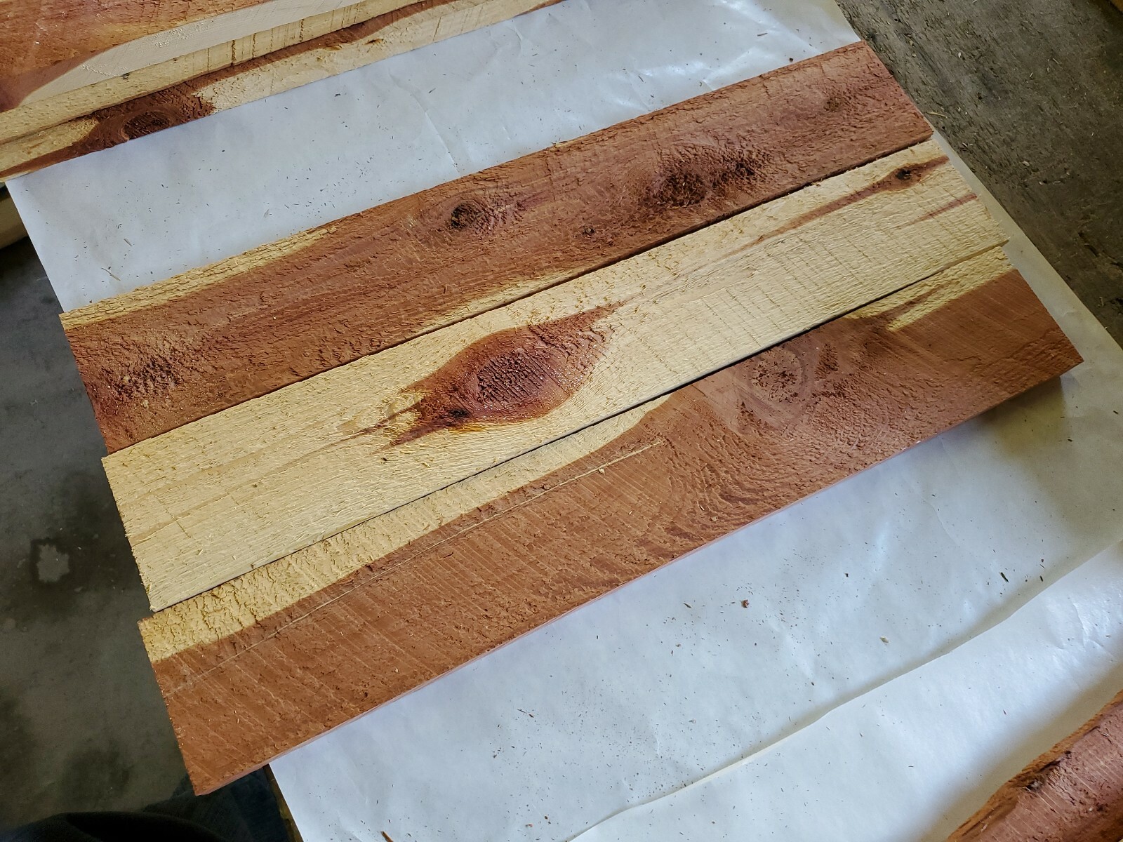 9 pcs. Aromatic Eastern Red Cedar Rough Cut 7/8" - 1" x 3 1/2" Boards 23-1/2" L