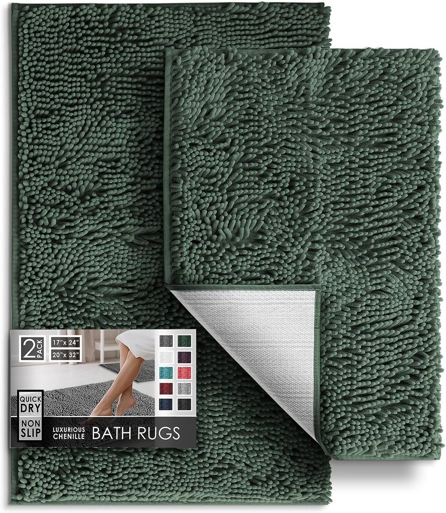 Bathroom Rug Set 2 Pcs, Chenille Bath Mat Set