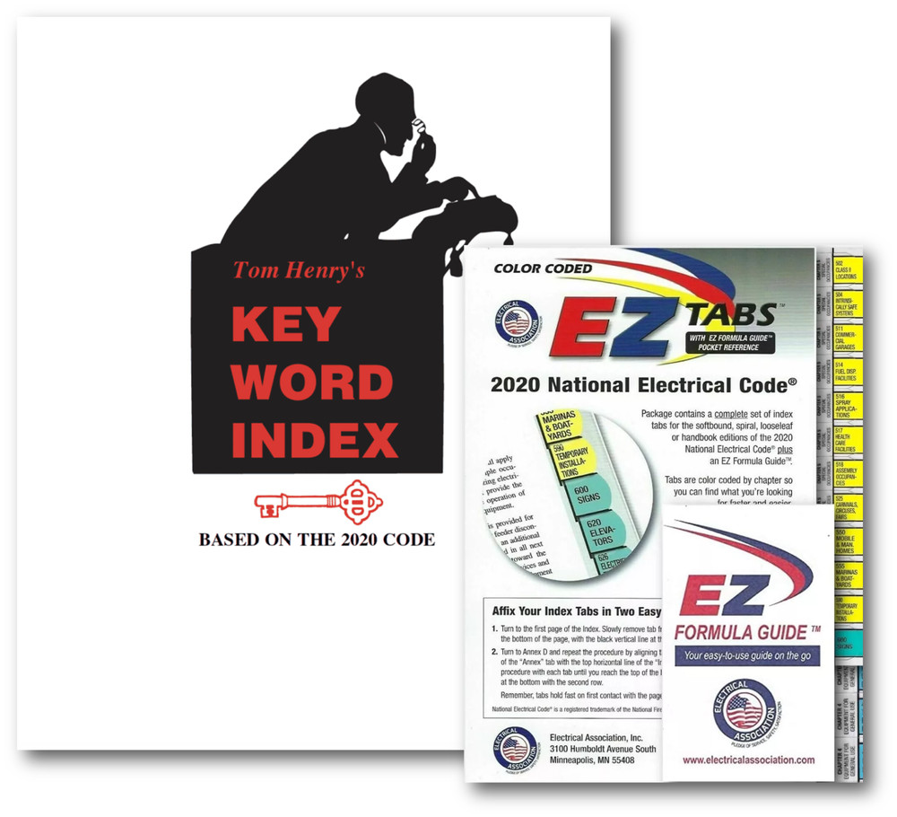 2020 Color Coded EZ  Index Tabs with Key Word Index based on 2020 NEC Codes