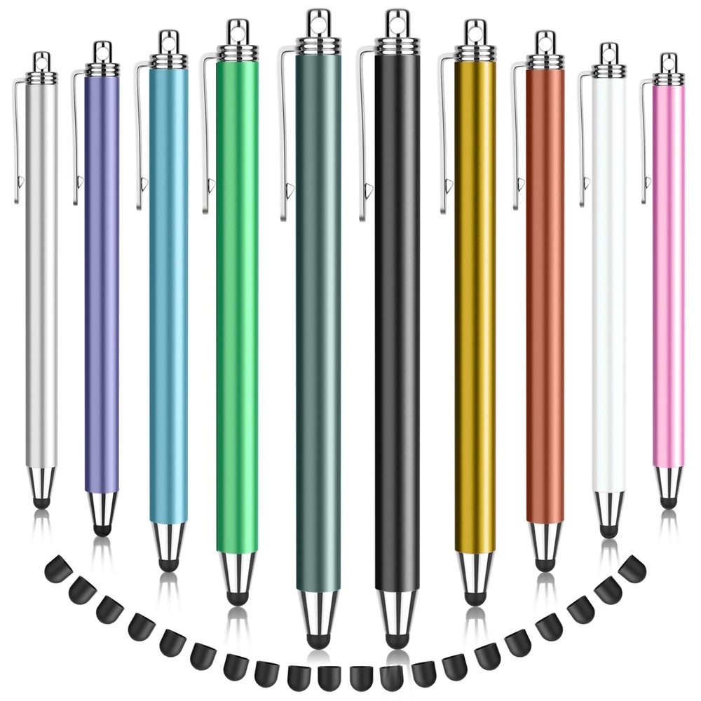 Stylus Pens for Touchscreens, 10 Pack with 20 Replacement Tips, Multicolor