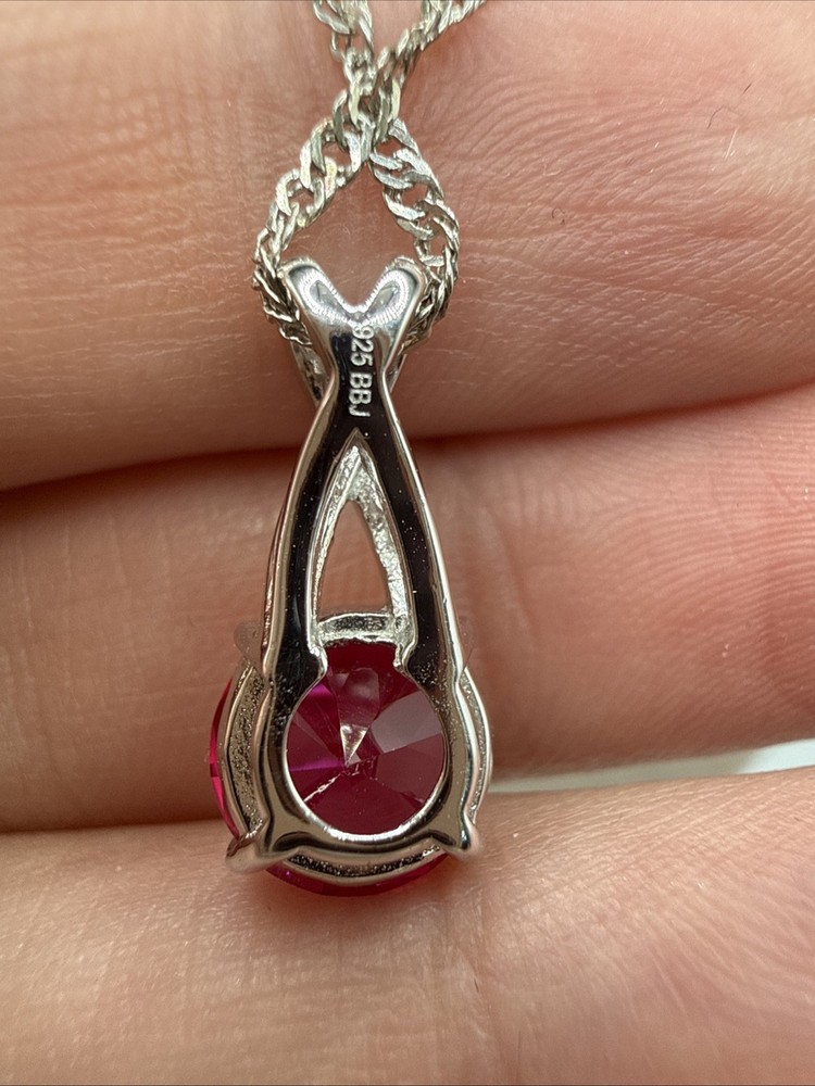BBJ Red Ruby & White Topaz Sterling Silver Necklace & Earrings Set