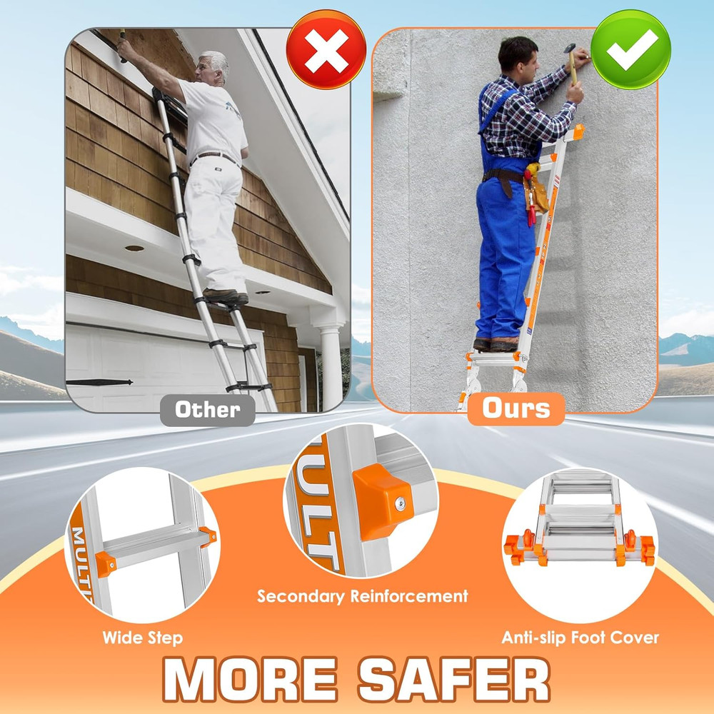 LEVELEVE Telescoping a Frame Ladder, 22FT Multi Position Ladder with Stabilizer