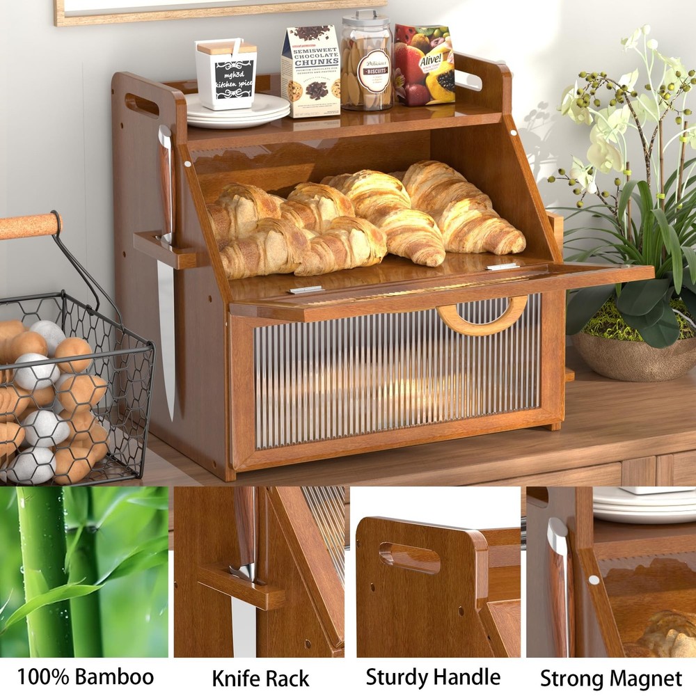 Bread Box for Kitchen Countertop, Large Bread Storage Container for Homemade ...