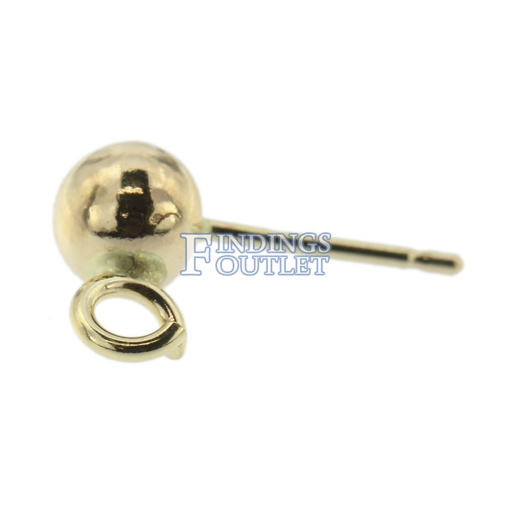 14k Yellow Gold Round Ball W/ Loop Stud Earring Mounting Setting Push Back Post