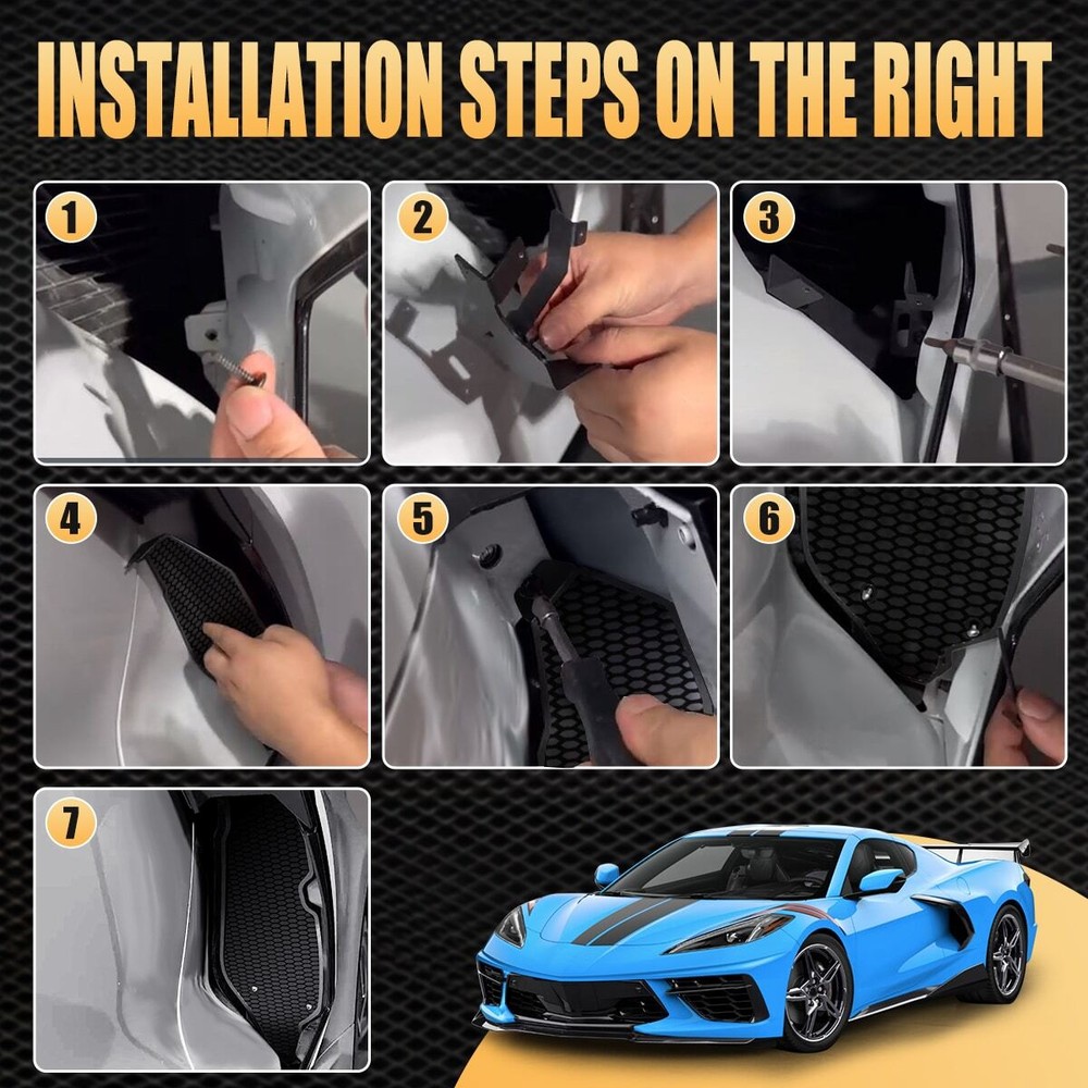 Side Intake Mesh Grille Insert Guard For Corvette C8 2020-2024 Filler Screen US