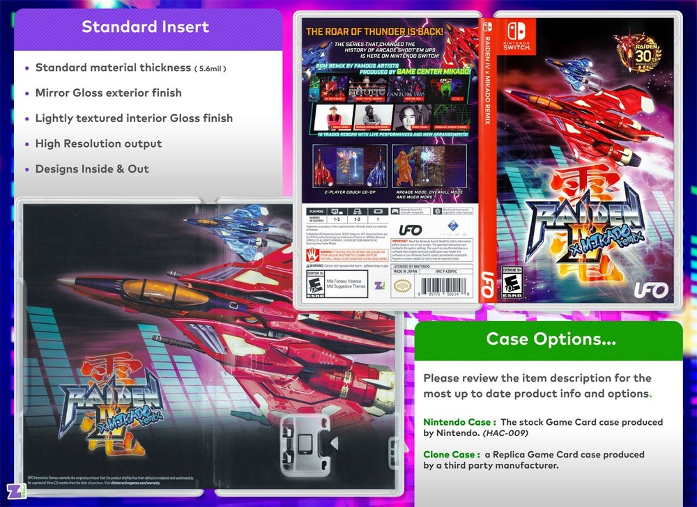 Raiden IV x Mikado Remix Cover Art Replacement Insert & Case for Nintendo Switch