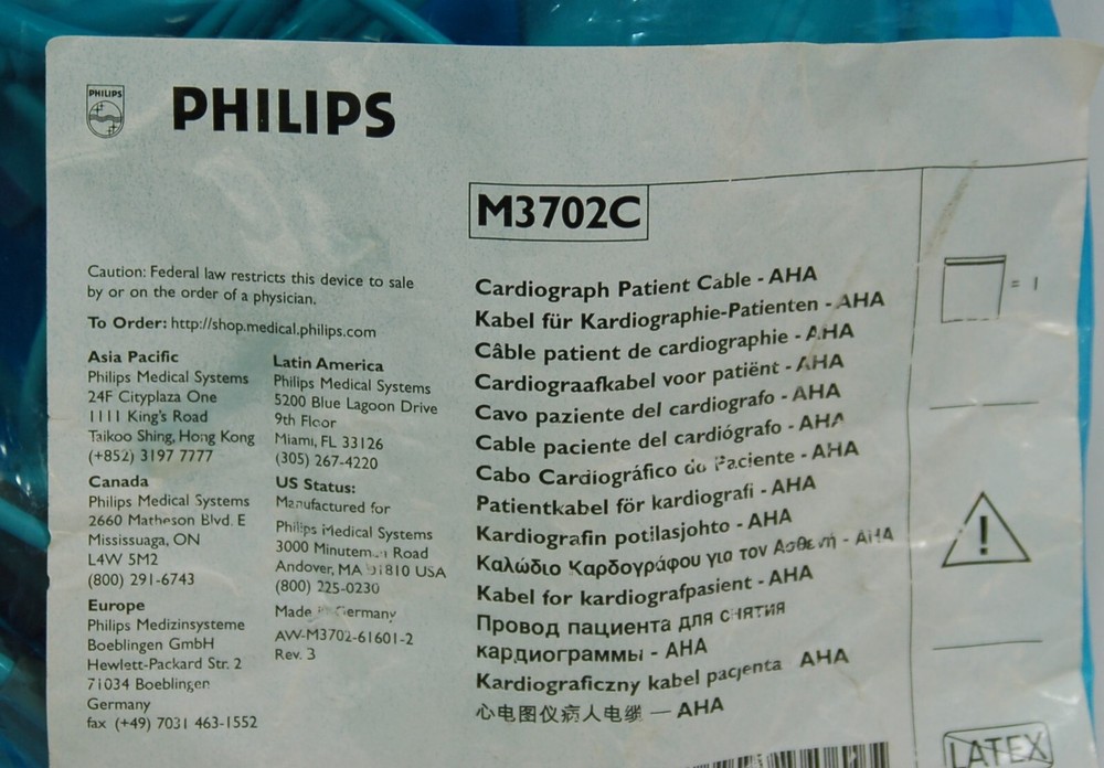 Philips M3702C Cardiograph Patient Cable
