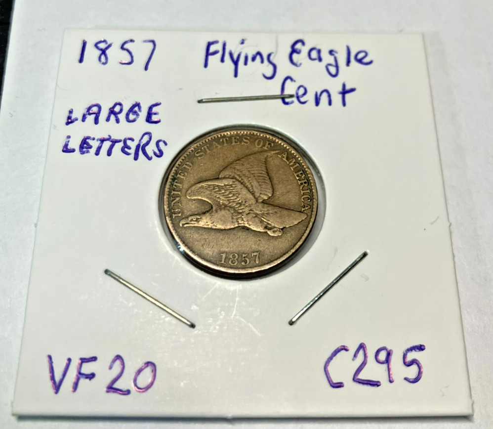 1857 Flying Eagle Cent 1C - First US small cent - VF Large Letter Nice Coin