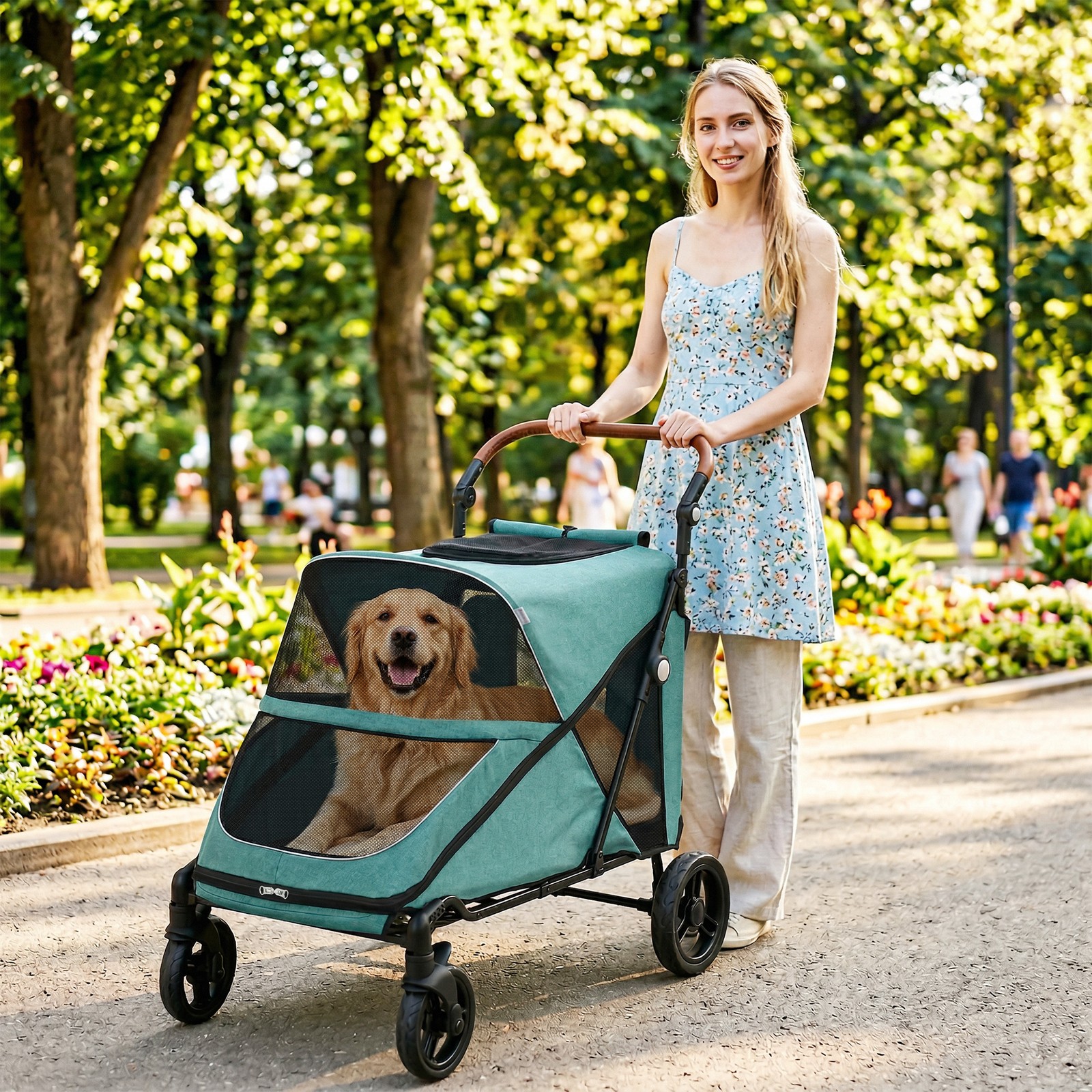 PawHut Dog Stroller for Large Dogs, All Terrain Pet Stroller, Blue