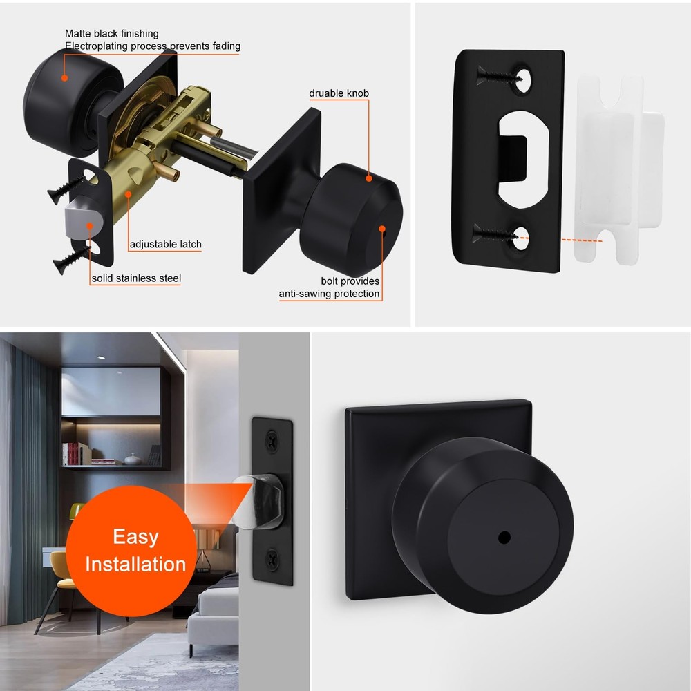 Haidms 6 Pack Black Door Knobs Interior, Privacy -6 Pack, Matte