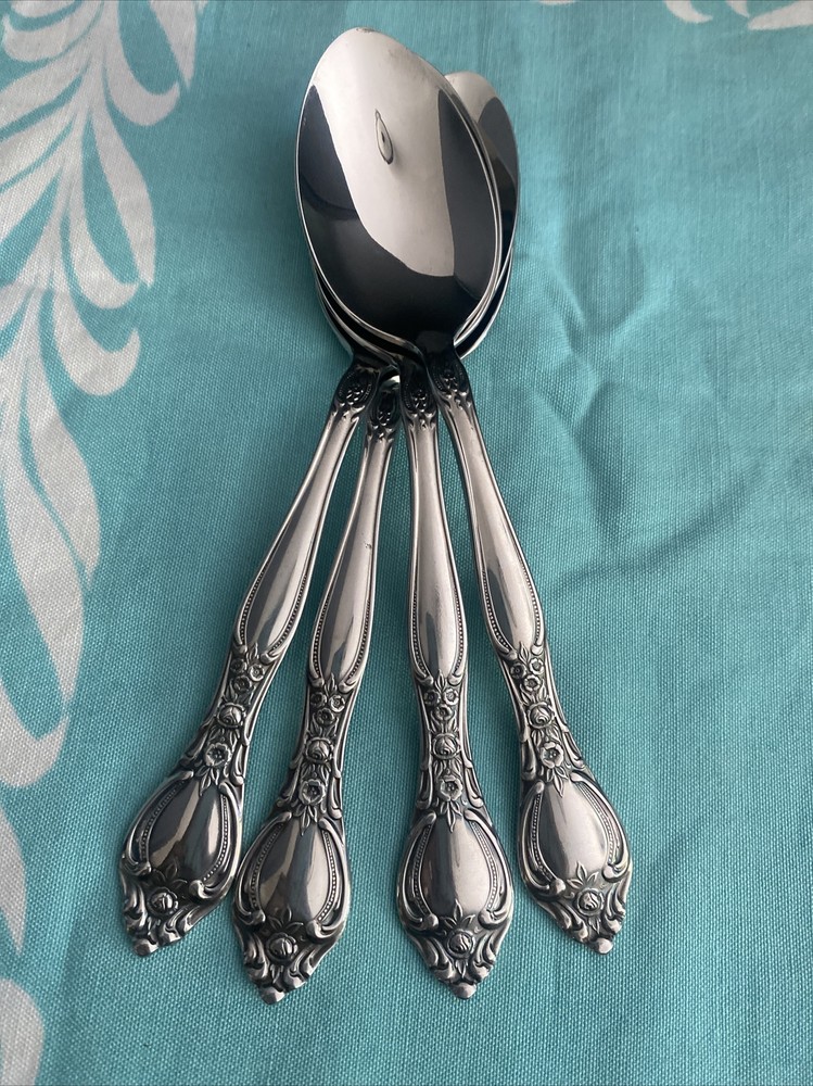 4 Oneida West Bend AFFECTION Stainless USA Glossy Dinner Spoons Flatware