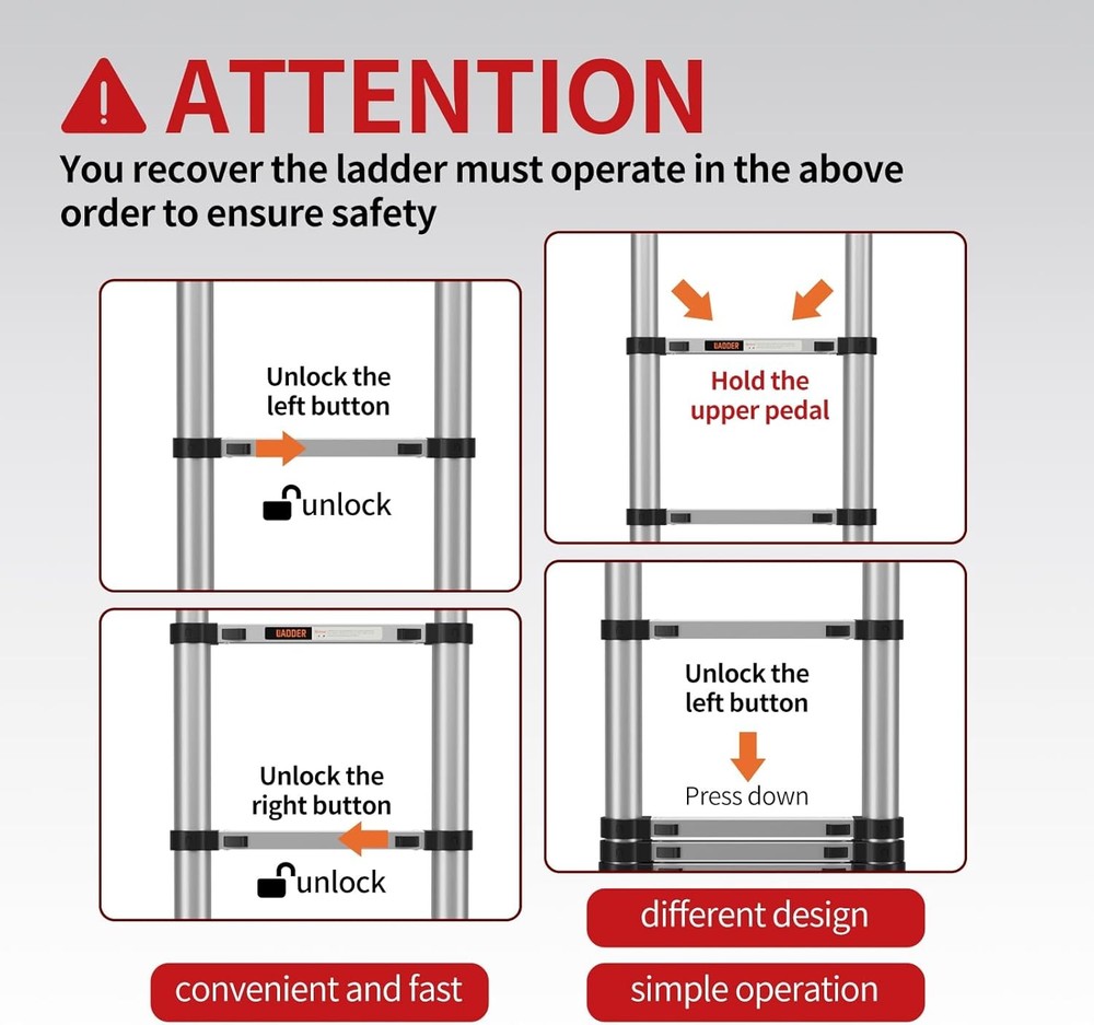 Telescoping Ladder,12.5FT Aluminum Multi-Purpose Collapsible Ladder